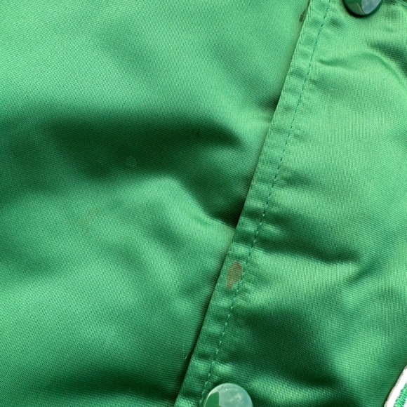 Vtg 80s Chalk Line Boston Celtics Satin Bomber Jacket Men's LT Spellout Green - Picture 5 of 7